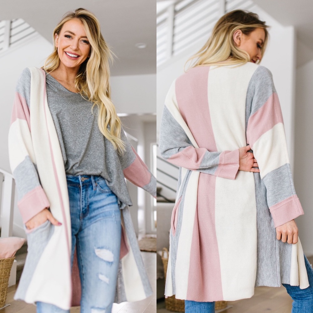 LAST SIZE❗️Rosy Outlook Color Block Cardigan - Picture 1 of 8